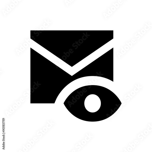 Black and white graphic of an envelope with an eye symbol at the bottom right corner of the image