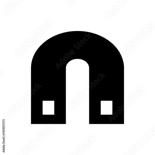 A simple black and white illustration of a horseshoe magnet with square cutouts on the bottom ends