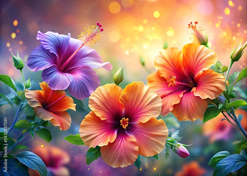 Fototapeta premium Vibrant floral pattern and flower art vibrant turquoise water splash soft gradient background