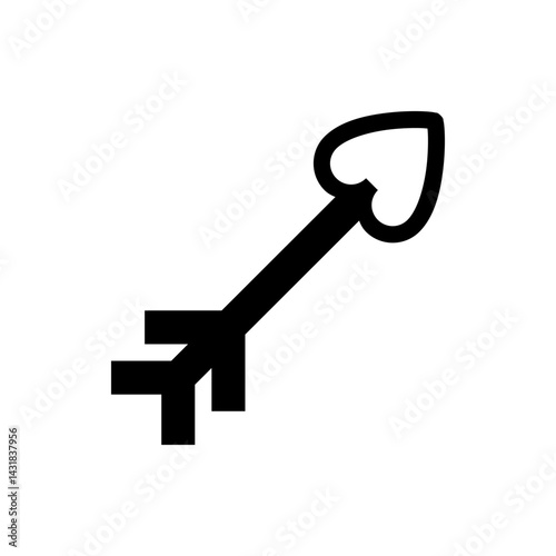 An arrow with a heart shaped point and a double fletching in black on a white background image art