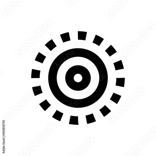 Concentric circles with alternating black and white rings and radial squares around the outermost circle