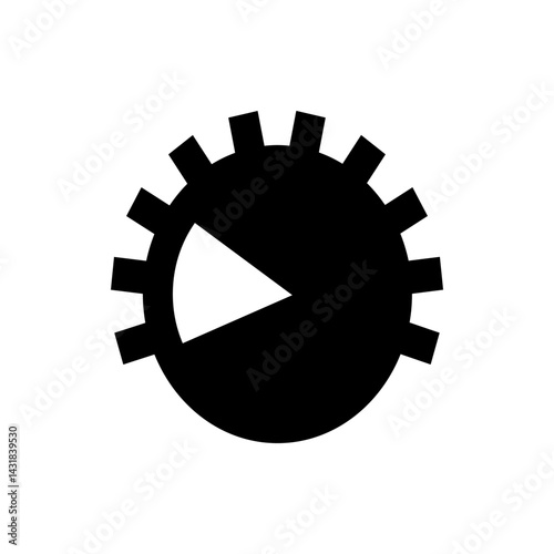 Illustration of a black gear with a white triangle inside indicating partial completion or progress