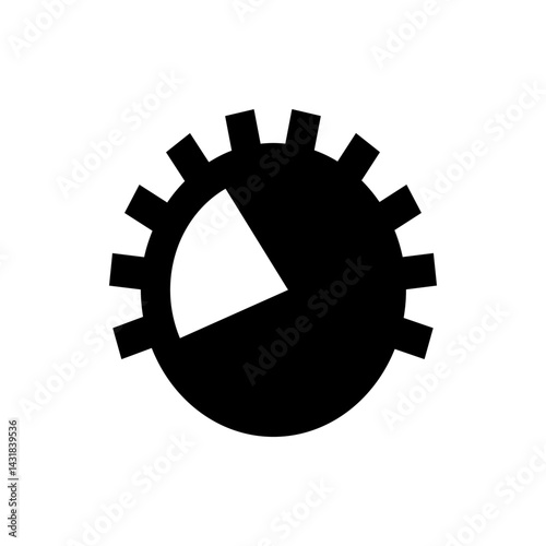 Black gear with white pie chart segment indicating progress or partial completion shown clearly here