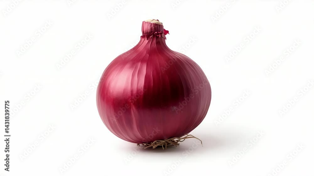 The camera rotates around a red onion on a white background.
