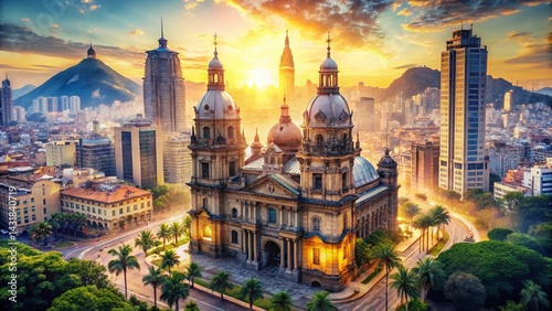 Rio de Janeiro Cathedral Double Exposure: Urban Skyline & Sacred Space