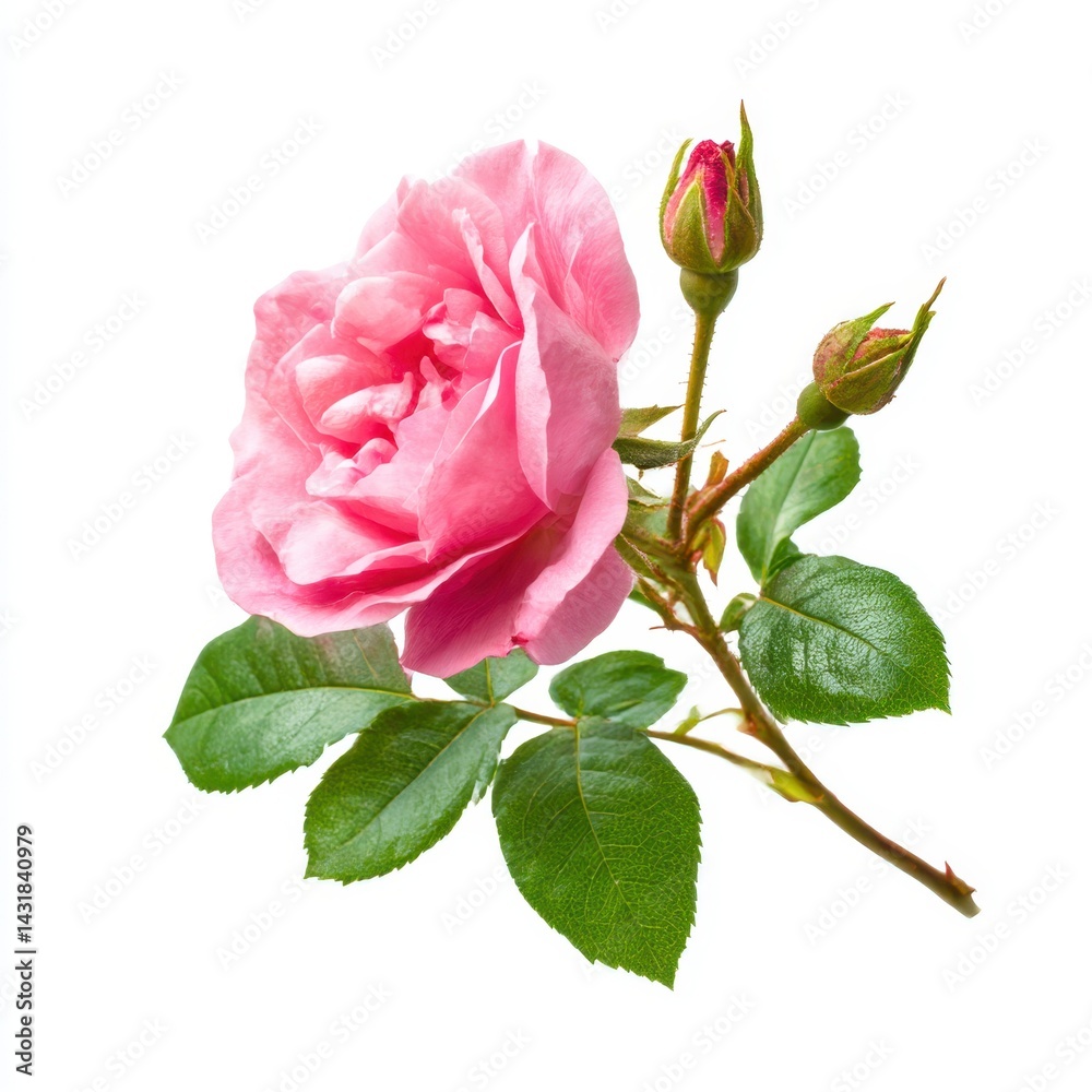 Pink rose with buds isolated on a white background. Pink rose with buds isolated on a white background.