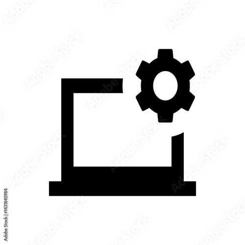 Laptop icon with a gear symbol representing settings configuration and system preferences adjustments on device