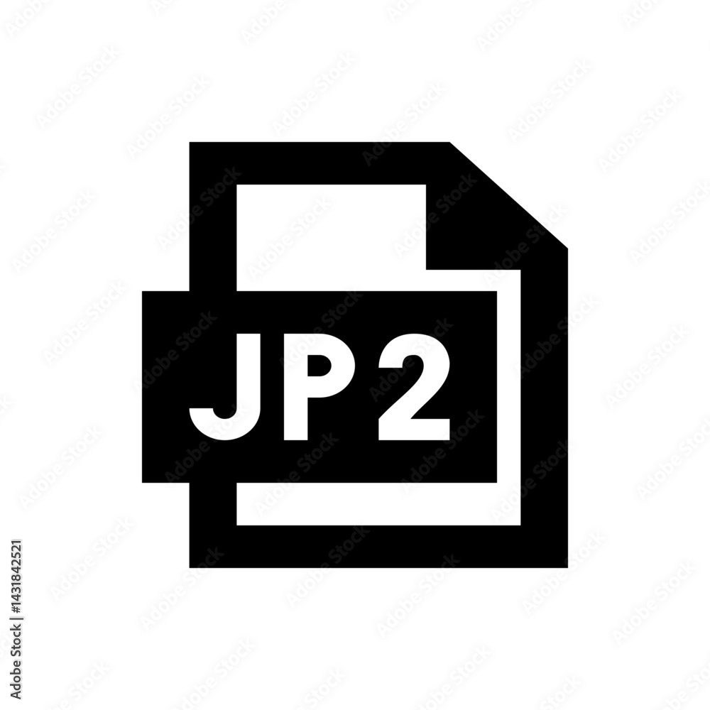 Illustration of a jp2 file format icon with a black border and white text on a white background Illustration of a jp2 file format icon with a black border and white text on a white background