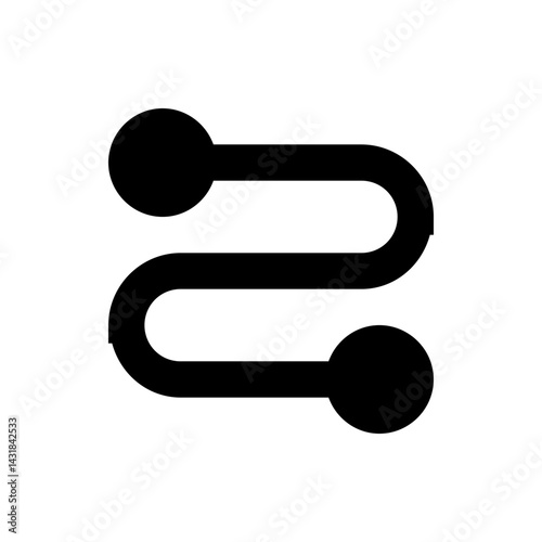 Black s shaped line connecting two circles on a white background in a simple graphic design style
