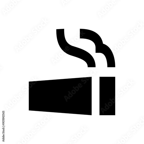 Illustration of a black cigarette with smoke rising from it against a white background in a simple style