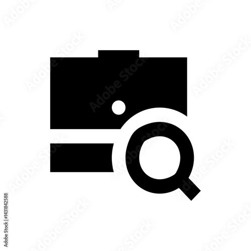 Black folder icon with white circle inside and magnifying glass on the bottom right corner view image