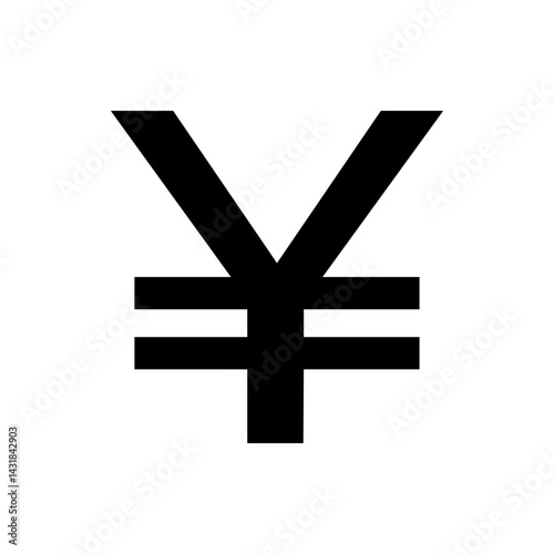 Illustration of a japanese yen or chinese yuan currency symbol in solid black color on white background