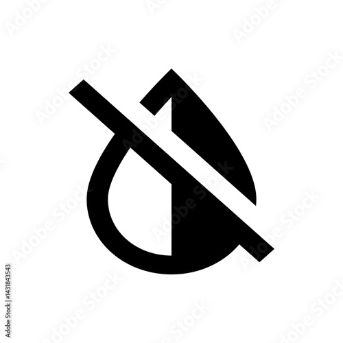 A graphic representation of a teardrop shape with a diagonal line crossing through it in black color