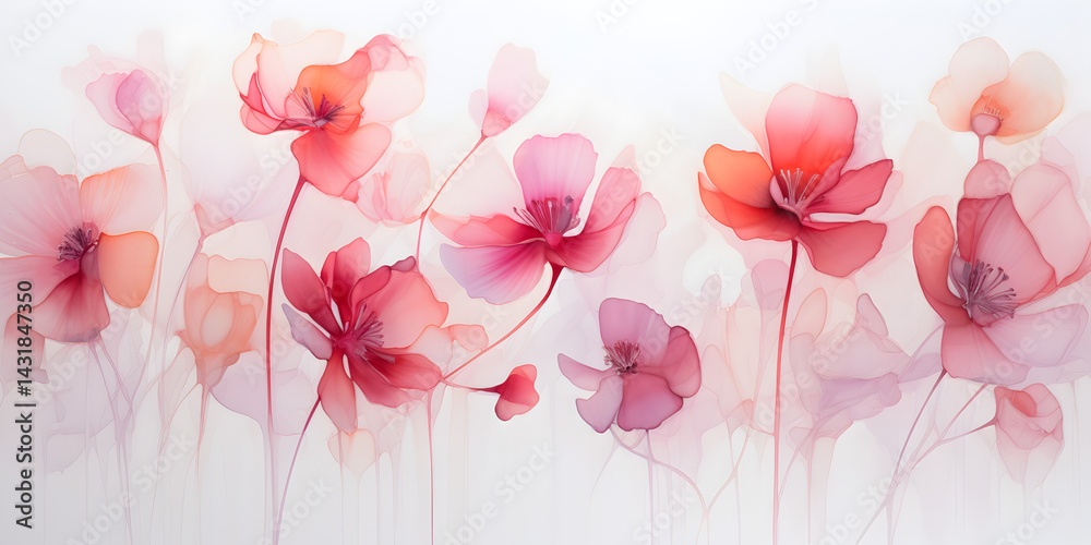 Fototapeta premium Abstract purple and pink ink soft transparent flowers background 