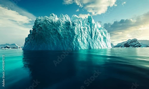 Majestic Iceberg Surrounded by Calm Waters and Dramatic Sky in a Remote Arctic Landscape
