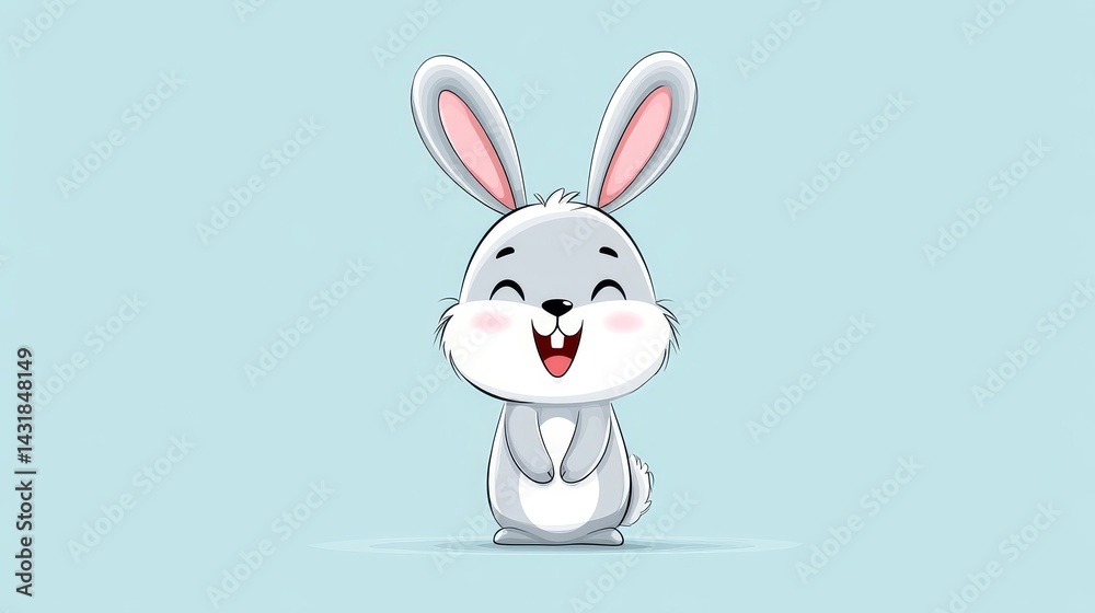 Obraz premium Happy Bunny Illustration - Adorable cartoon bunny rabbit with a cheerful expression, perfect for children's books, greeting cards, or websites