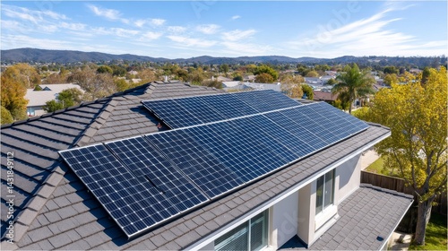 Wallpaper Mural High-Angle View of Solar Panels on Residential Roof - Clean energy, sustainable living, eco-friendly home, renewable resource Torontodigital.ca