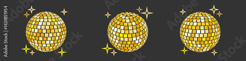 Isolated Vector Icons of Disco Balls in Golden Colors