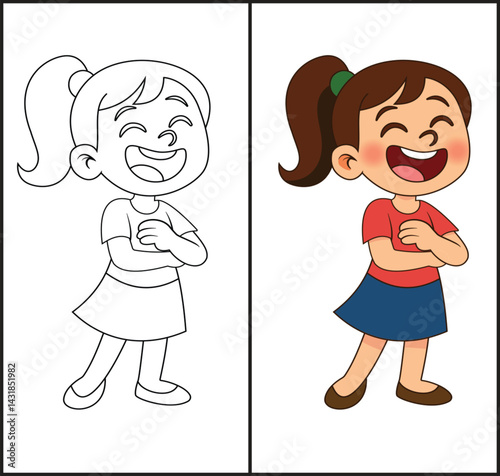 Coloring Page Outline of cartoon girl. Coloring Book for kids.