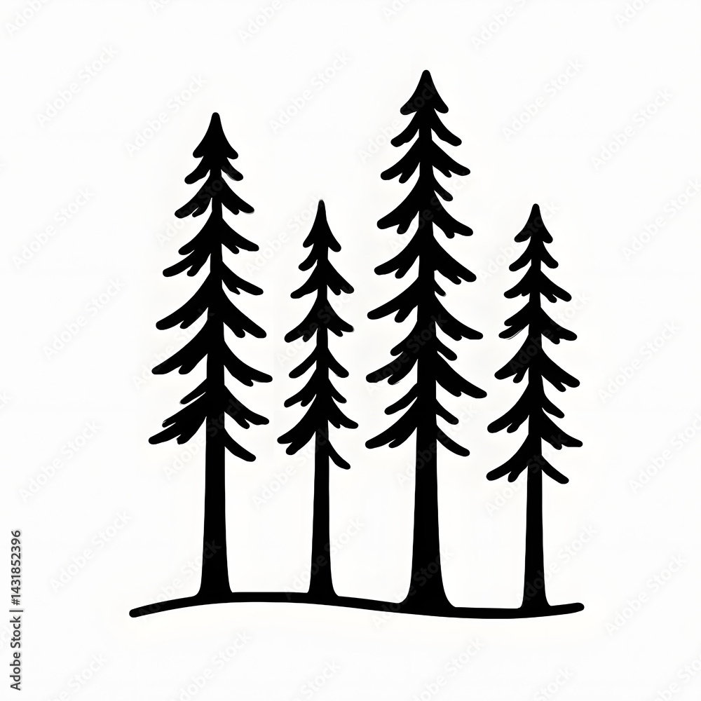 Obraz premium Tall pine trees standing together on a gentle hill showcasing natural beauty and simplicity in a minimalist design