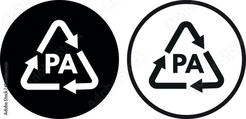 Plastic recycling PA symbol icon set in two styles . Package symbol . Vector illustration
