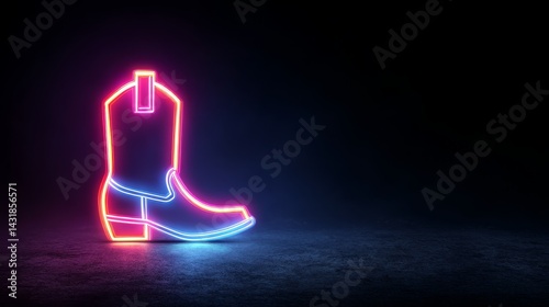 Neon Cowboy Boot Sign - Glowing neon cowboy boot icon on dark background. Perfect for western, country, or nightlife themes