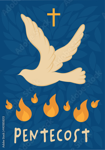Pentecost dove flame Holy Spirit fire symbol Christian religion. Celebration of Pentecost
