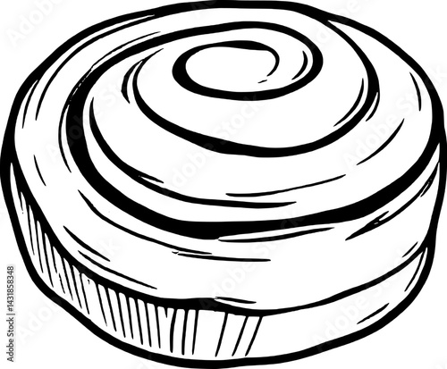 Hand-Drawn Illustration Of A Swirled Cinnamon Bun Pastry
