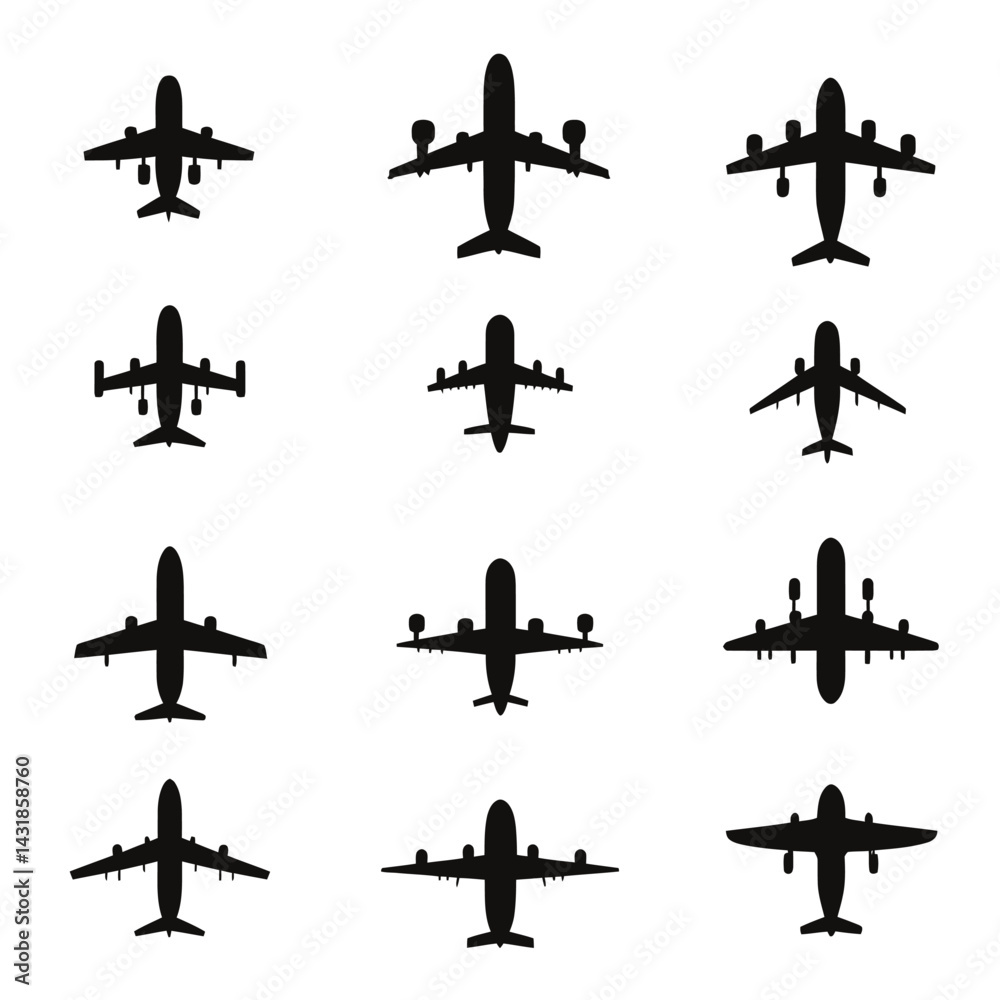 icon sheet, simple shapes, airplane icons, white background icon sheet, simple shapes, airplane icons, white background