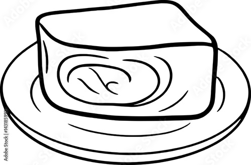 Line Drawing Of A Single Slice Of Cake On A Plate
