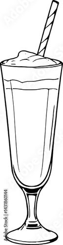 Creamy Frothy Drink In Tall Glass With Straw