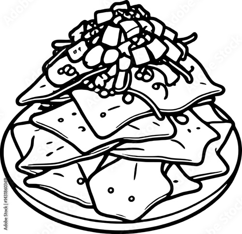 A Delicious Plate of Nachos A Simple Line Drawing