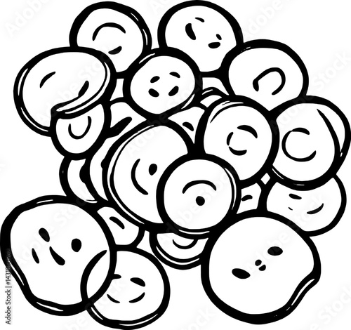 A Pile Of Sliced Cucumbers Line Art Illustration