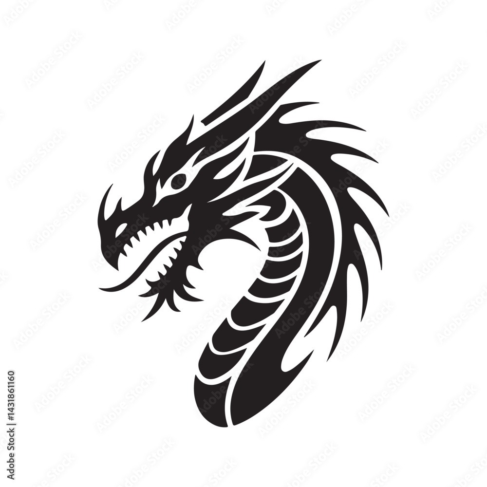 Naklejka premium Mythical Dragon Vector Emblem – Asian-Inspired Tribal Design