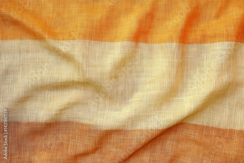 Fabric texture of folded, horizontal stripes in orange and beige. photo