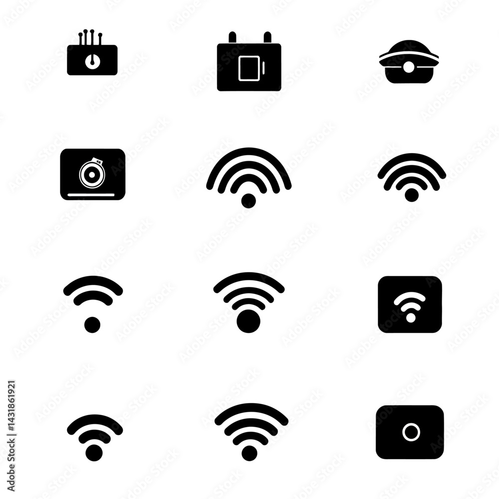 icon sheet, simple shapes, wifi icons, white background icon sheet, simple shapes, wifi icons, white background