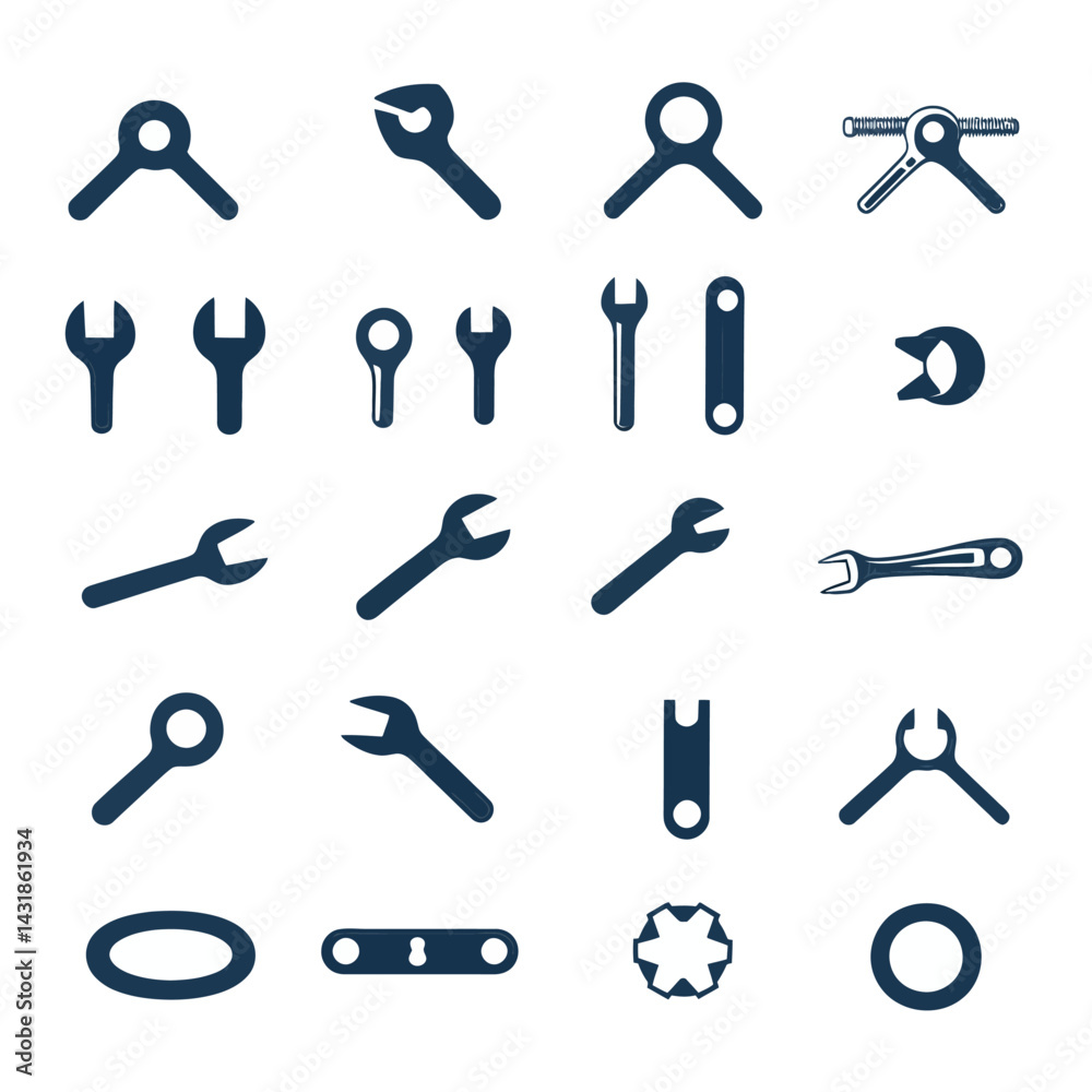icon sheet, simple shapes, wrench icons, white background icon sheet, simple shapes, wrench icons, white background