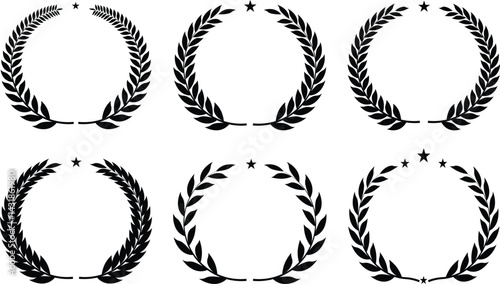 Set of wreaths and branches with leaves. Hand drawing laurel wreaths and branches collection. Laurels wreaths, swirls, twigs and flower ornaments. Herbs, flowers and plants elements with vector file