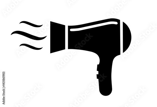 Silhouette Icon of a Hair Dryer Blowing Air, Representing Beauty Tools, Hair Styling Equipment, Salon Appliance, Personal Care, Heat Technology, Modern Grooming, Haircare and Daily Hygiene

