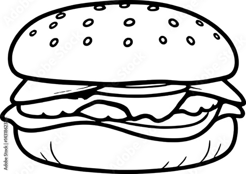 Simple Line Drawing Of A Delicious Hamburger