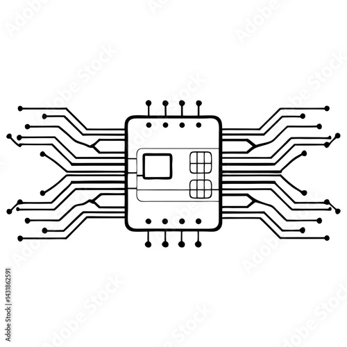 Credit card chip and circuit board icon vector. Smart payment circuit logo.
