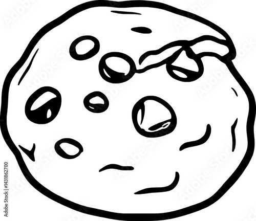 A Cartoon Drawing Of A Single Chocolate Chip Cookie