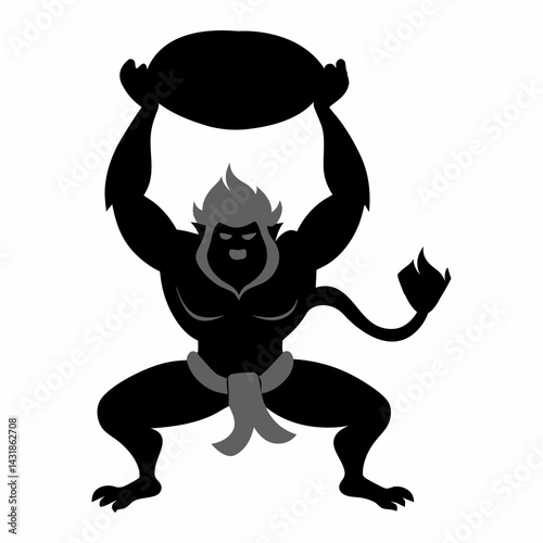 Angry Hanuman throwing stones, vector art illustration