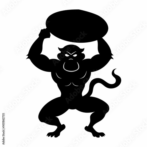 Angry Hanuman throwing stones, vector art illustration