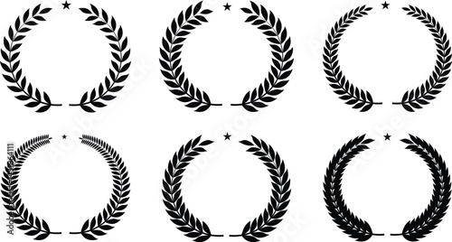Set of wreaths and branches with leaves. Hand drawing laurel wreaths. Laurels wreaths, swirls, twigs and flower ornaments. Herbs, flowers and plants elements with vector file