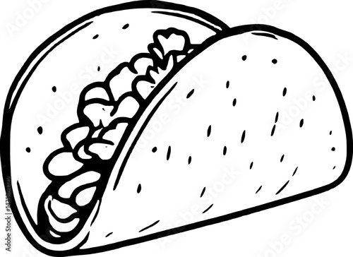 Simple Line Drawing Of A Delicious Taco Filled With Meat