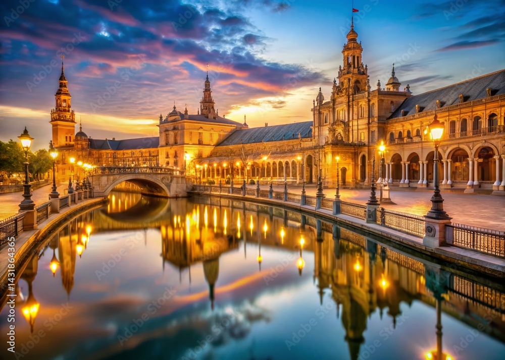 Obraz premium Seville Spain Plaza de Espana Night Lights - Stunning Low Light Photography