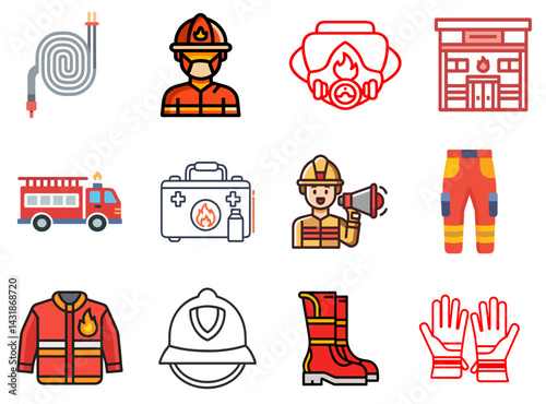 "Firefighter Lineal Color Icons Set"