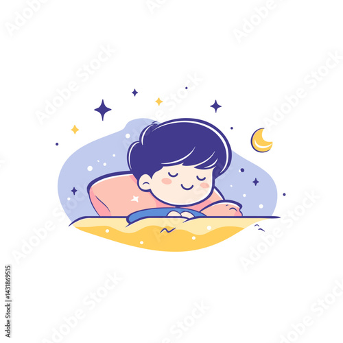 vector drawing of a boy sleeping in a crib .Generative AI