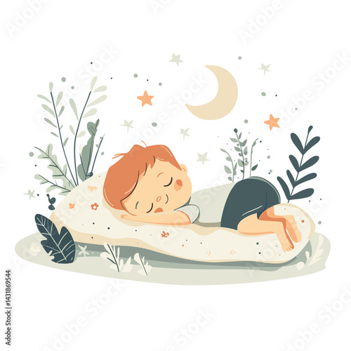 vector drawing of a boy sleeping in a crib .Generative AI